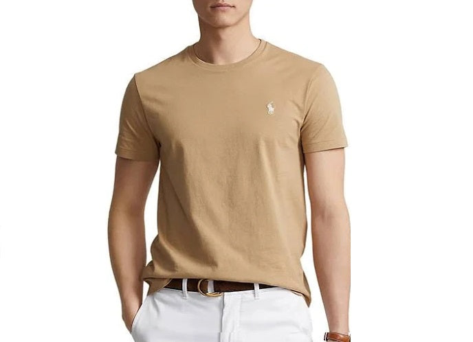 Custom Slim Fit Jersey Crewneck T-Shirt. Beige color